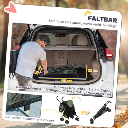 Dog Stroller Dog Buggy Foldable for Dogs & Cats Cat Stroller with Mesh Windows, Shoulder Strap, Storage Bag, Cup Holder Umbrella Cat Stroller Dark Green