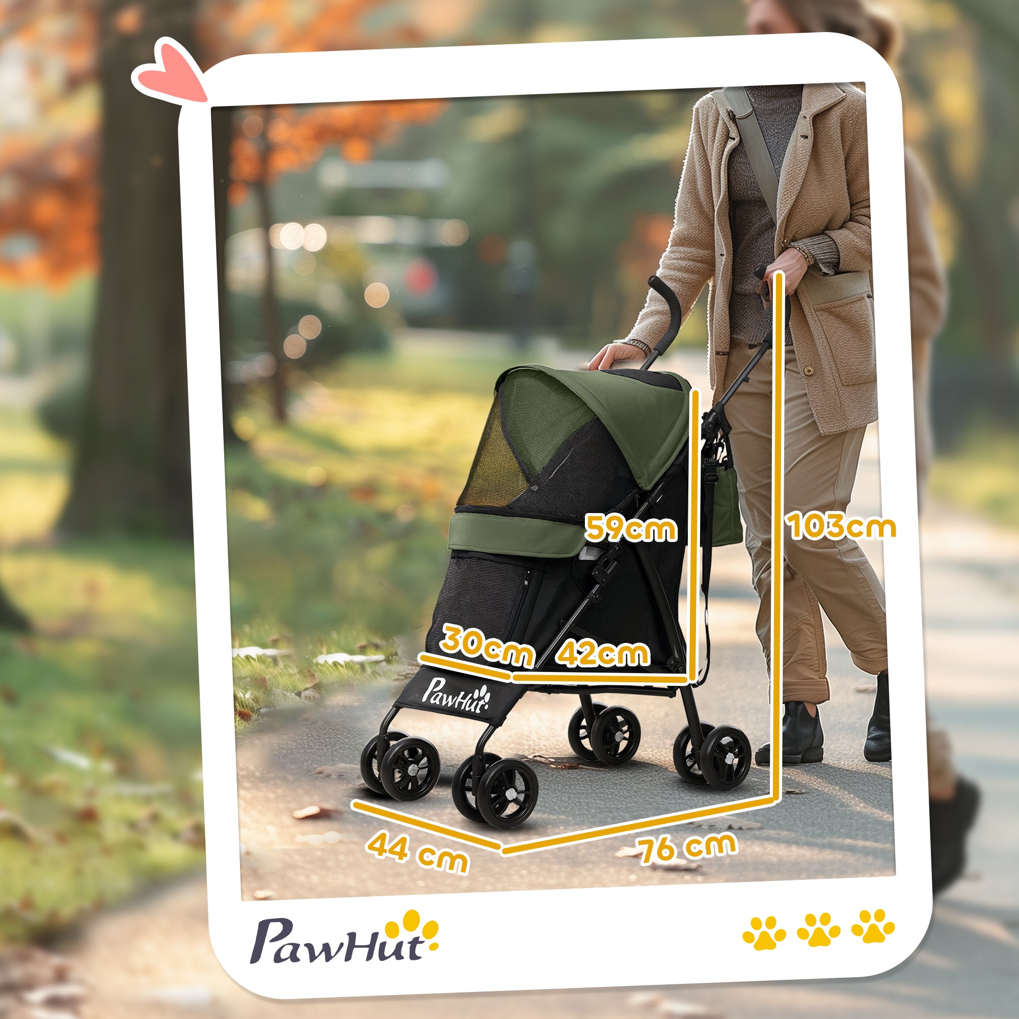 Dog Stroller Dog Buggy Foldable for Dogs & Cats Cat Stroller with Mesh Windows, Shoulder Strap, Storage Bag, Cup Holder Umbrella Cat Stroller Dark Green