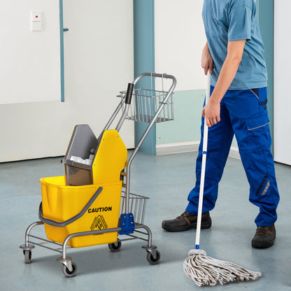 Mop Bucket with Wheels 26 L Mop Bucket with Pressure Wringer and Storage Baskets 73x45x95 cm Yellow