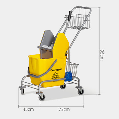 Mop Bucket with Wheels 26 L Mop Bucket with Pressure Wringer and Storage Baskets 73x45x95 cm Yellow