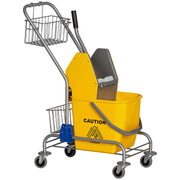 Mop Bucket with Wheels 26 L Mop Bucket with Pressure Wringer and Storage Baskets 73x45x95 cm Yellow