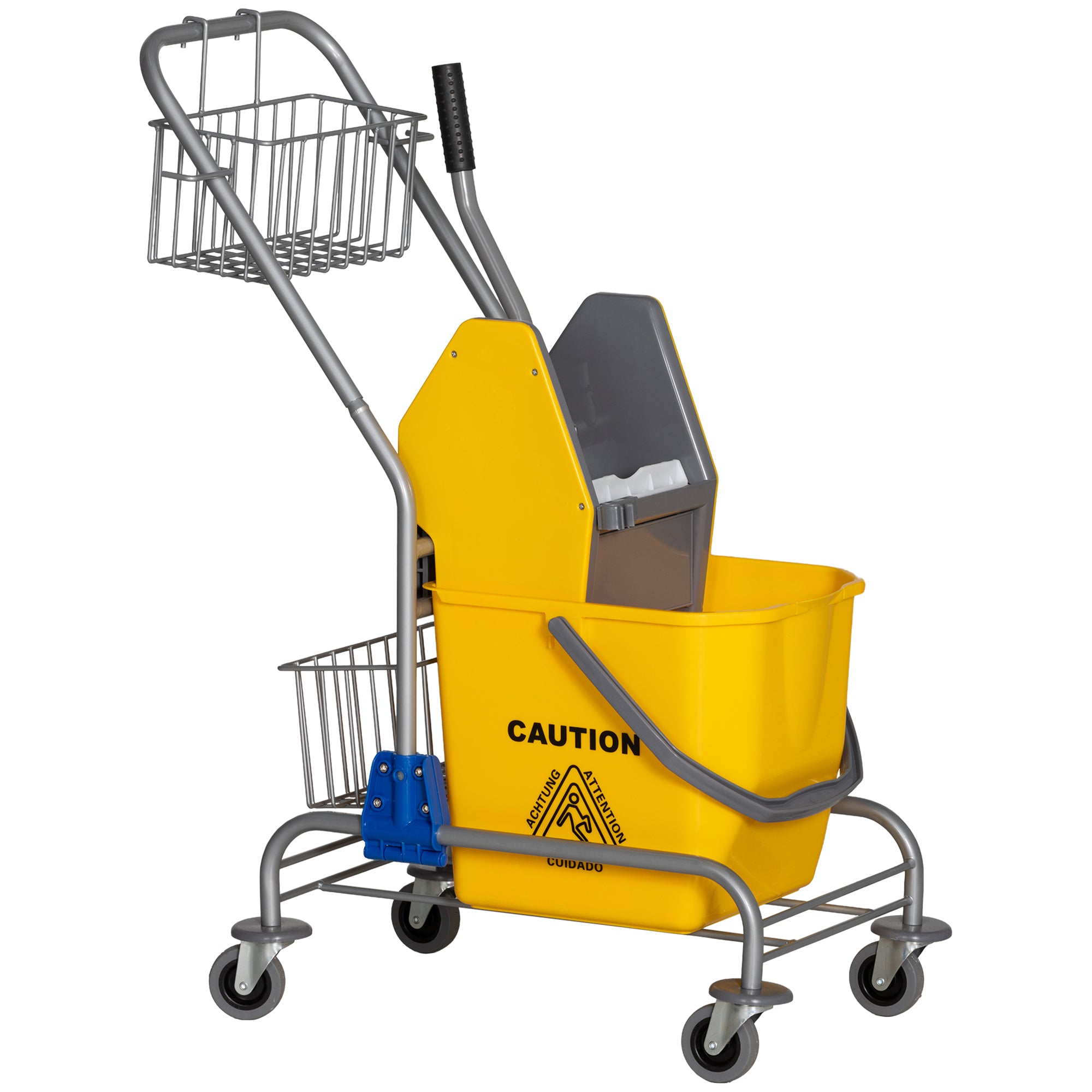 Mop Bucket with Wheels 26 L Mop Bucket with Pressure Wringer and Storage Baskets 73x45x95 cm Yellow