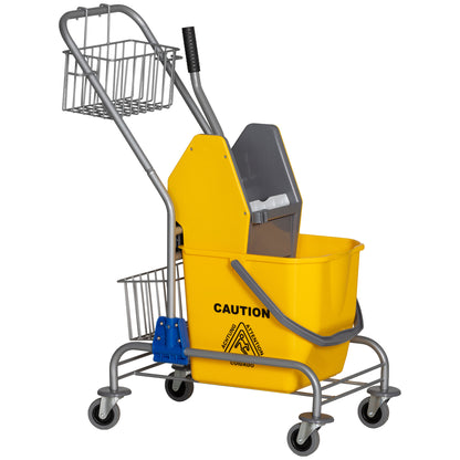 Mop Bucket with Wheels 26 L Mop Bucket with Pressure Wringer and Storage Baskets 73x45x95 cm Yellow