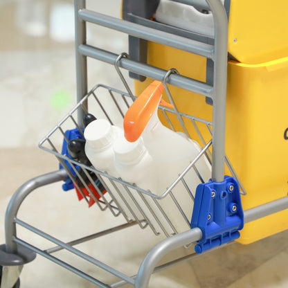 Mop Bucket with Wheels 26 L Mop Bucket with Pressure Wringer and Storage Baskets 73x45x95 cm Yellow