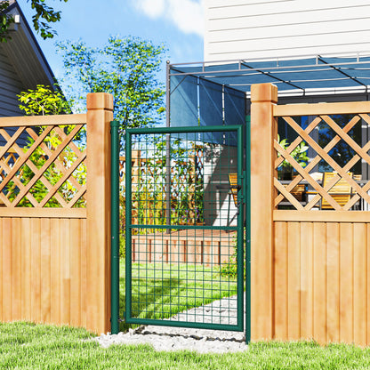 Steel Garden Gate 97 x 175 cm with lock, keys, and handle, arrow decoration, outdoor patio gate, green
