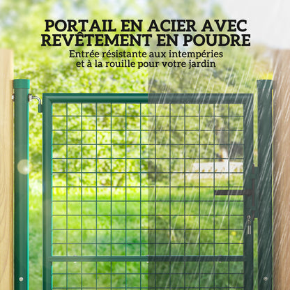 Steel Garden Gate 97 x 175 cm with lock, keys, and handle, arrow decoration, outdoor patio gate, green