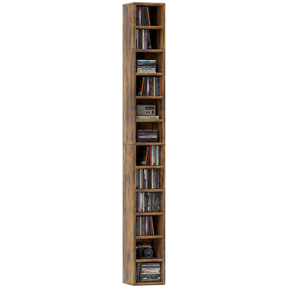 CD/DVD Storage Rack, 12-Cube Tall Shelf, Holds up to 204 Discs, Rustic Brown — 69 x 8.3 x 7.9 in