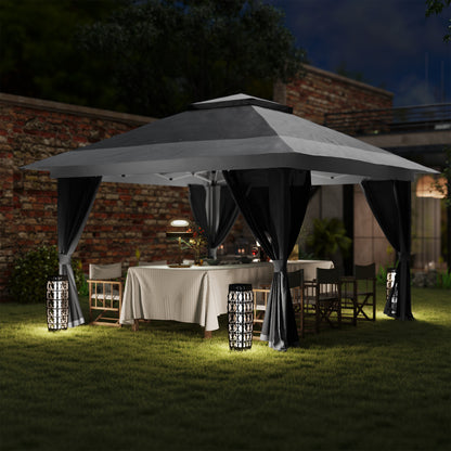 Folding Gazebo 3.6x3.6 m Pop-Up Canopy with 4 Anti-UV Mesh Side Walls Adjustable Height Sandbag and Carrying Bag for Camping Parties Dark Grey