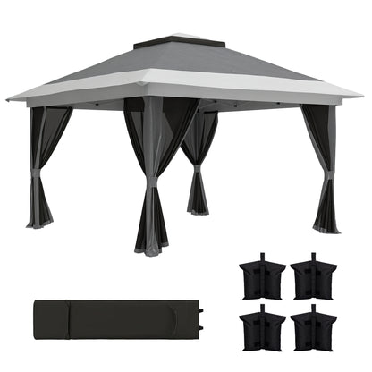 Folding Gazebo 3.6x3.6 m Pop-Up Canopy with 4 Anti-UV Mesh Side Walls Adjustable Height Sandbag and Carrying Bag for Camping Parties Dark Grey