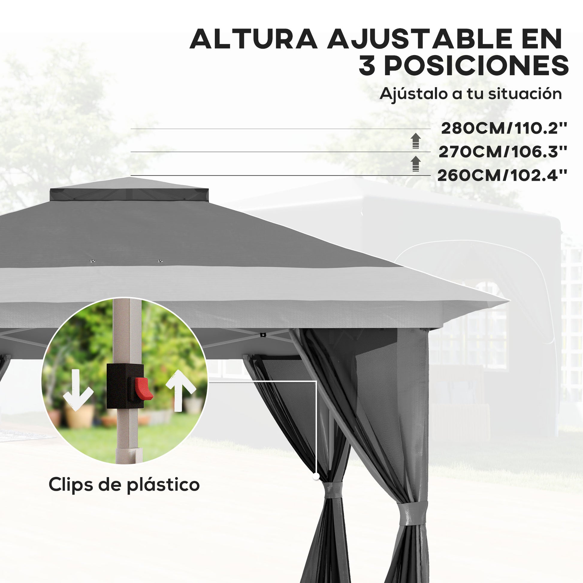Folding Gazebo 3.6x3.6 m Pop-Up Canopy with 4 Anti-UV Mesh Side Walls Adjustable Height Sandbag and Carrying Bag for Camping Parties Dark Grey