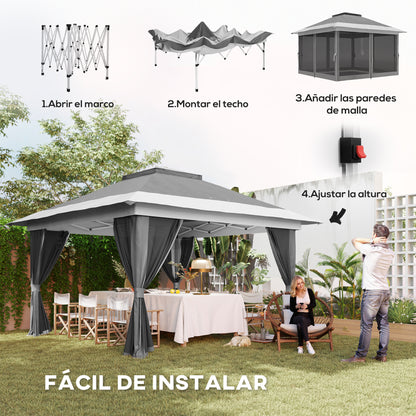 Folding Gazebo 3.6x3.6 m Pop-Up Canopy with 4 Anti-UV Mesh Side Walls Adjustable Height Sandbag and Carrying Bag for Camping Parties Dark Grey