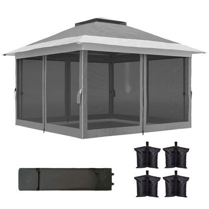 Folding Gazebo 3.6x3.6 m Pop-Up Canopy with 4 Anti-UV Mesh Side Walls Adjustable Height Sandbag and Carrying Bag for Camping Parties Dark Grey