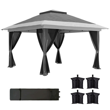 Folding Gazebo 3.6x3.6 m Pop-Up Canopy with 4 Anti-UV Mesh Side Walls Adjustable Height Sandbag and Carrying Bag for Camping Parties Dark Grey