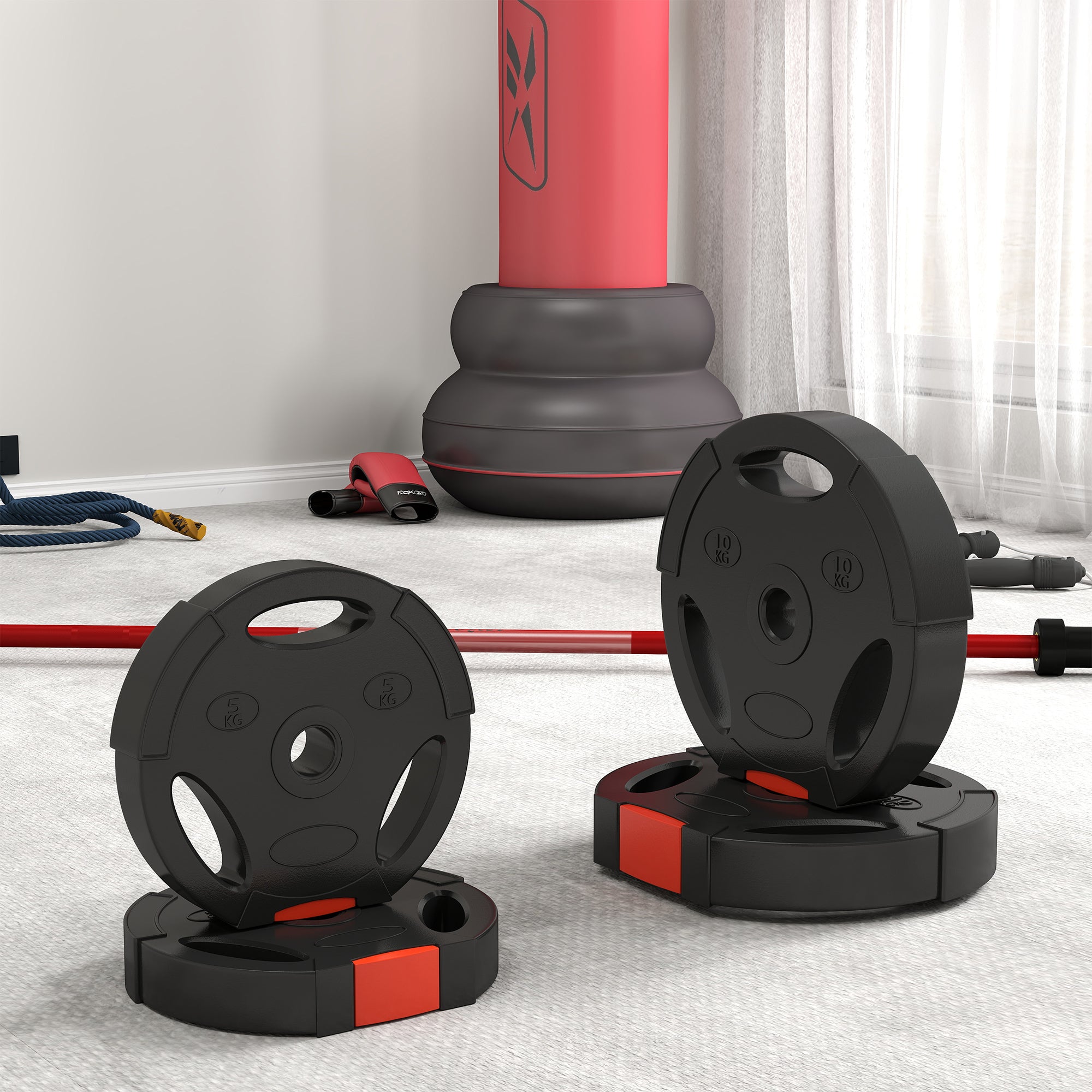 SPORTNOW 4-Piece Weight Plates Set, 2 x 5kg/10kg Weights, Weight Plates Set, Weight Discs for 2.5 cm Barbell, Ø 25 mm Bore, Black