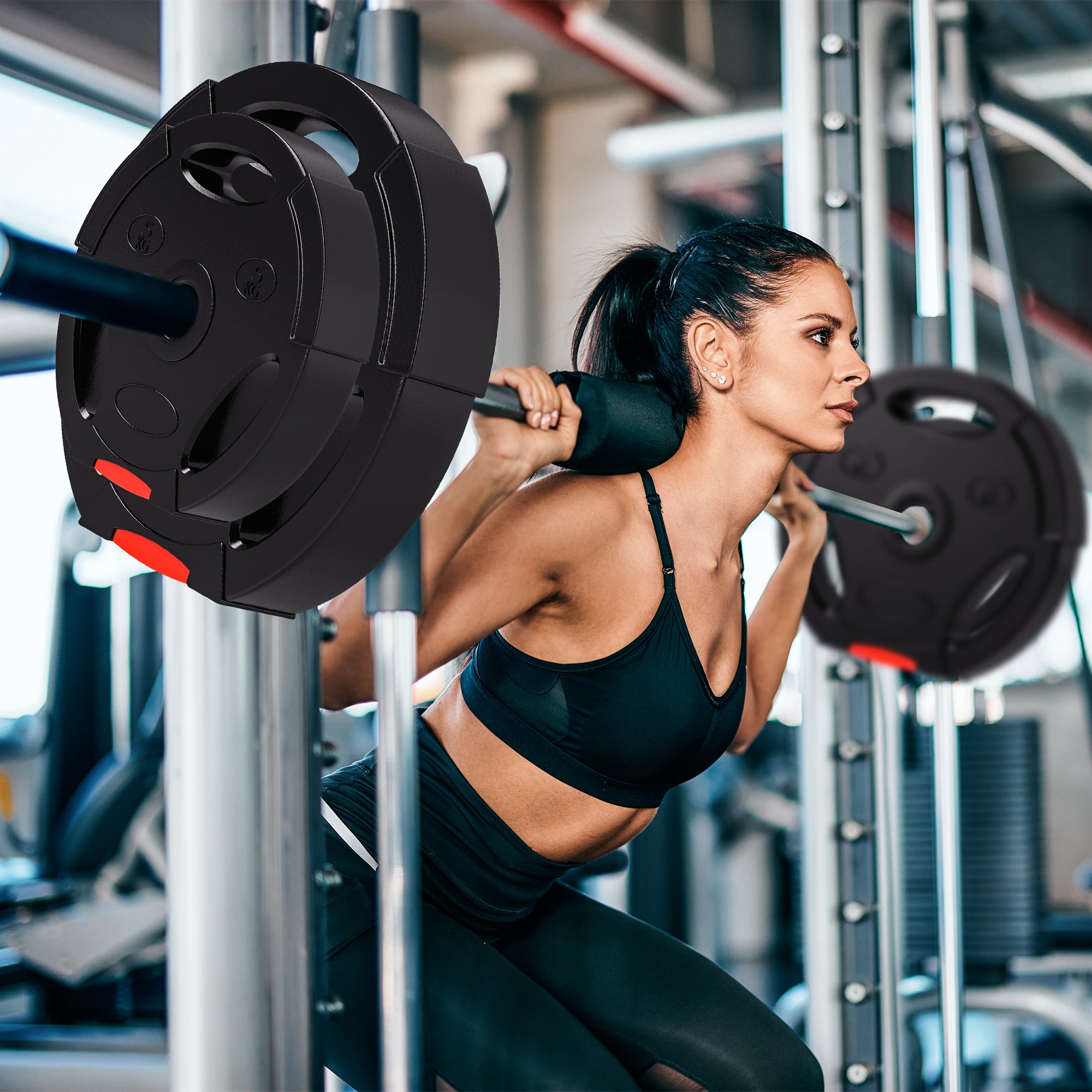 SPORTNOW 4-Piece Weight Plates Set, 2 x 5kg/10kg Weights, Weight Plates Set, Weight Discs for 2.5 cm Barbell, Ø 25 mm Bore, Black