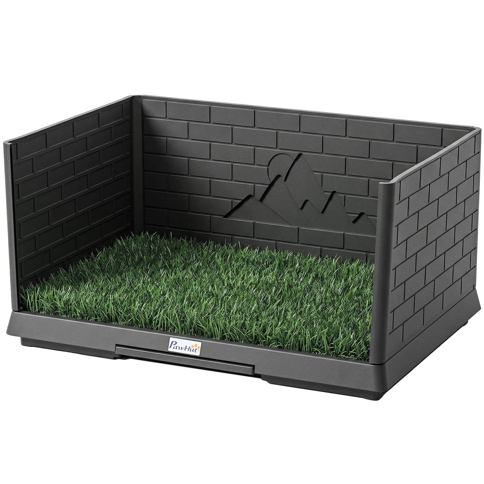 Dog Potty with Artificial Grass, 75 x 51 x 36.5 cm (29.5 x 20.1 x 14.4 in) — High Walls, Slide-Out Tray, Easy-Clean Indoor/Outdoor Training Toilet, Black