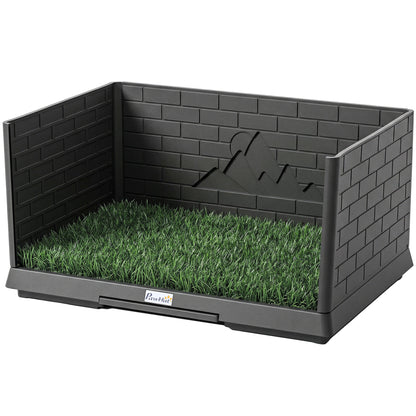 Dog Potty with Artificial Grass, 75 x 51 x 36.5 cm (29.5 x 20.1 x 14.4 in) — High Walls, Slide-Out Tray, Easy-Clean Indoor/Outdoor Training Toilet, Black