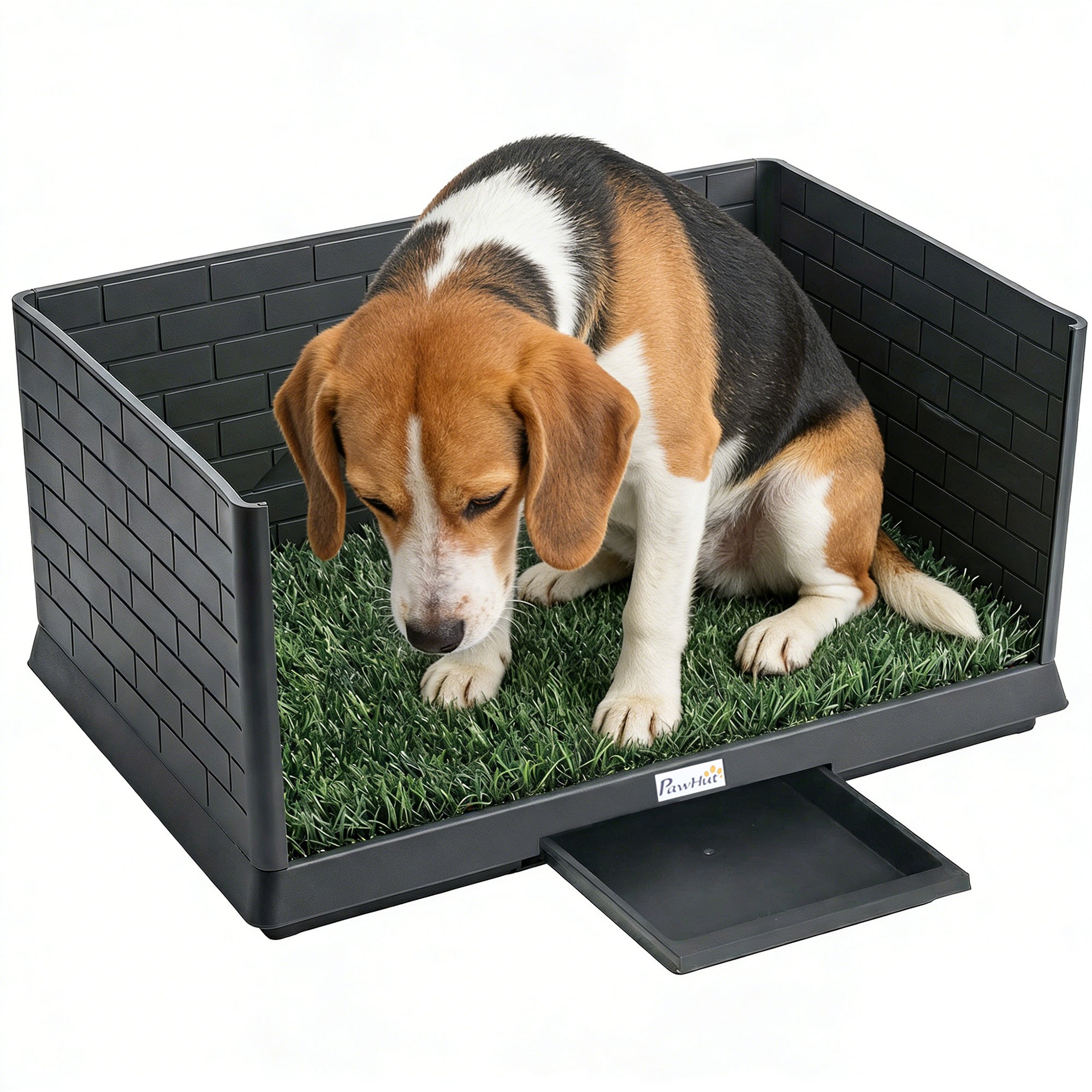 Dog Potty with Artificial Grass, 75 x 51 x 36.5 cm (29.5 x 20.1 x 14.4 in) — High Walls, Slide-Out Tray, Easy-Clean Indoor/Outdoor Training Toilet, Black