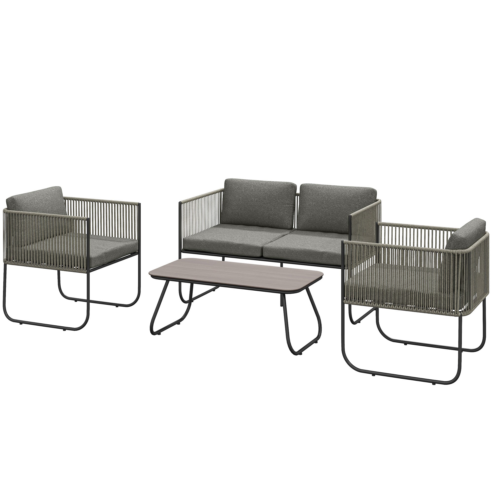 Garden Furniture Set made of Poly Rattan Lounge Set with Sofa Chair Table Cushions Weatherproof Seating Group for 4 People Balcony Furniture Set Garden Lounge Terrace Furniture for Garden Balcony Brown+Dark Gray