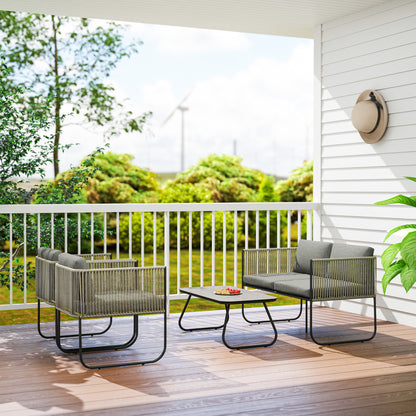 Garden Furniture Set made of Poly Rattan Lounge Set with Sofa Chair Table Cushions Weatherproof Seating Group for 4 People Balcony Furniture Set Garden Lounge Terrace Furniture for Garden Balcony Brown+Dark Gray