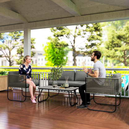 Garden Furniture Set made of Poly Rattan Lounge Set with Sofa Chair Table Cushions Weatherproof Seating Group for 4 People Balcony Furniture Set Garden Lounge Terrace Furniture for Garden Balcony Brown+Dark Gray