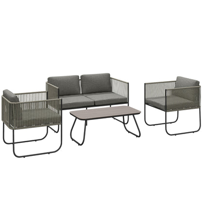 Garden Furniture Set made of Poly Rattan Lounge Set with Sofa Chair Table Cushions Weatherproof Seating Group for 4 People Balcony Furniture Set Garden Lounge Terrace Furniture for Garden Balcony Brown+Dark Gray