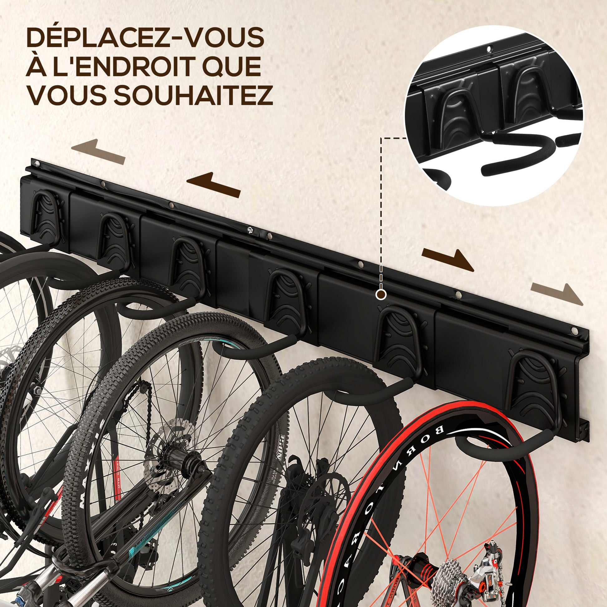 SPORTNOW Wall-Mounted Bike Rack, Bike Storage Rack for 5 Bikes and 3 Helmets, Adjustable Storage Hooks, Bike Rack, 121.5 x 10 cm Black