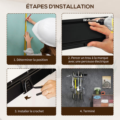 SPORTNOW Wall-Mounted Bike Rack, Bike Storage Rack for 5 Bikes and 3 Helmets, Adjustable Storage Hooks, Bike Rack, 121.5 x 10 cm Black