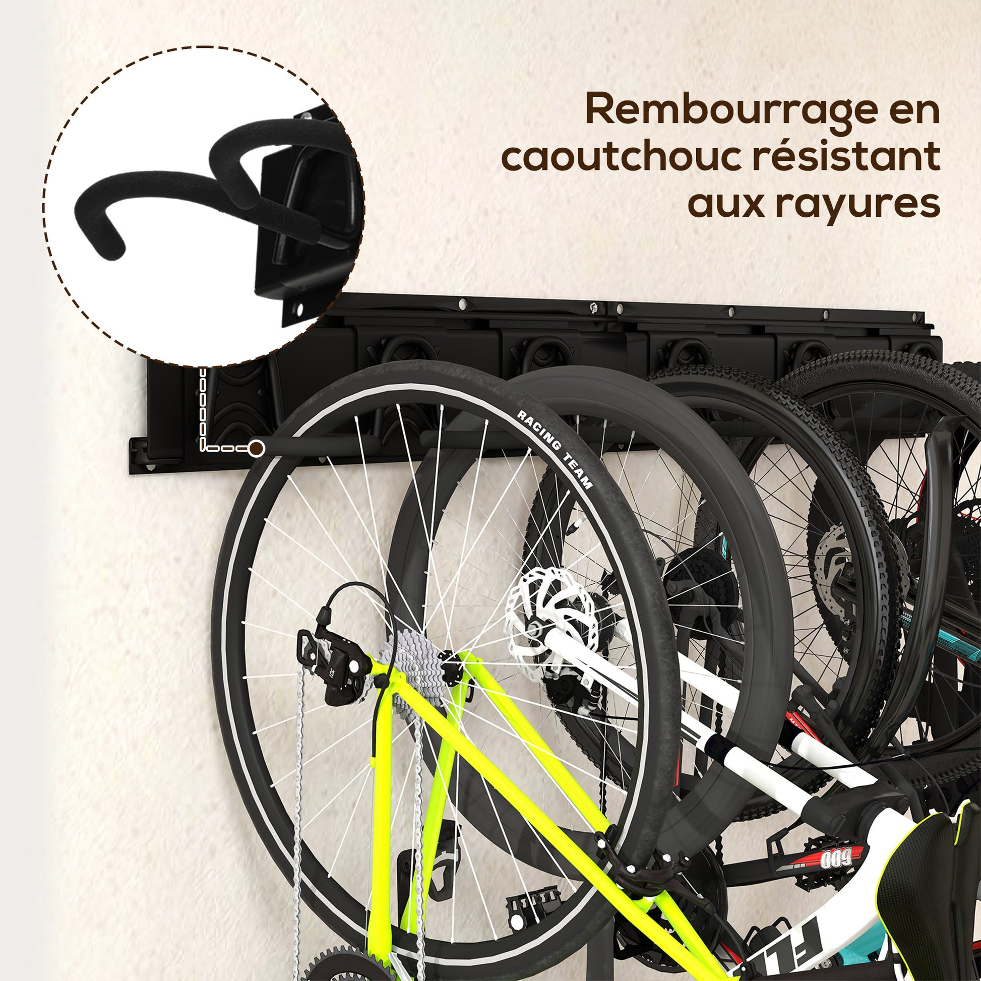 SPORTNOW Wall-Mounted Bike Rack, Bike Storage Rack for 5 Bikes and 3 Helmets, Adjustable Storage Hooks, Bike Rack, 121.5 x 10 cm Black