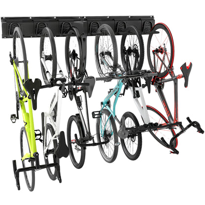 SPORTNOW Wall-Mounted Bike Rack, Bike Storage Rack for 5 Bikes and 3 Helmets, Adjustable Storage Hooks, Bike Rack, 121.5 x 10 cm Black