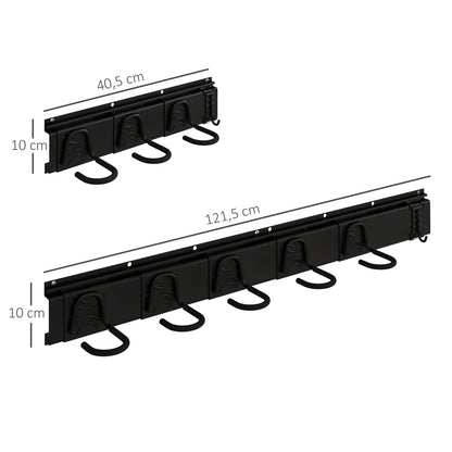 SPORTNOW Wall-Mounted Bike Rack, Bike Storage Rack for 5 Bikes and 3 Helmets, Adjustable Storage Hooks, Bike Rack, 121.5 x 10 cm Black