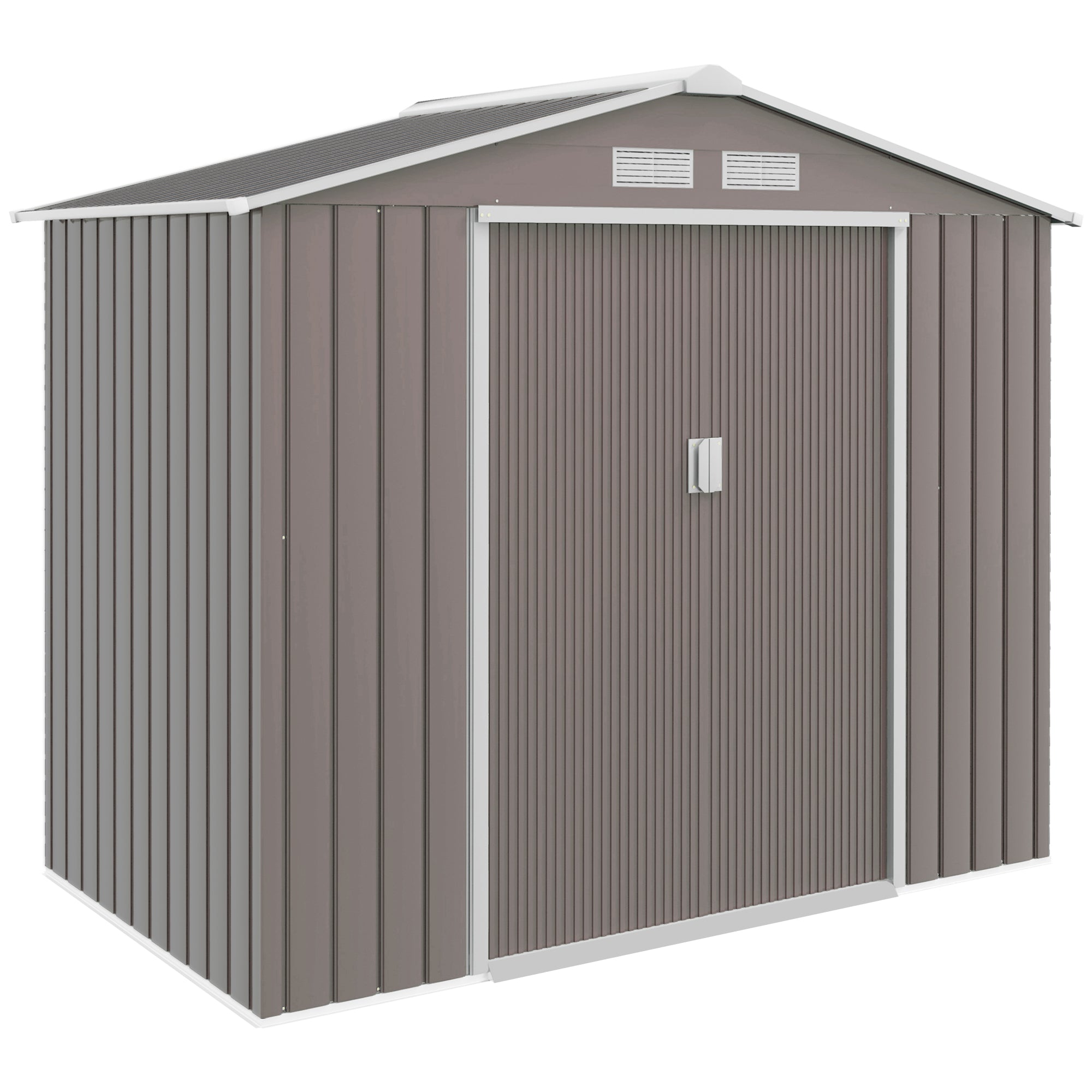 Garden Shed 2.42 m², Garden House with Gable Roof, Sliding Door, Foundation, 213 x 130 x 185 cm, Outdoor Storage Shed Made of Galvanized Steel, Weatherproof, for Garden, Grey