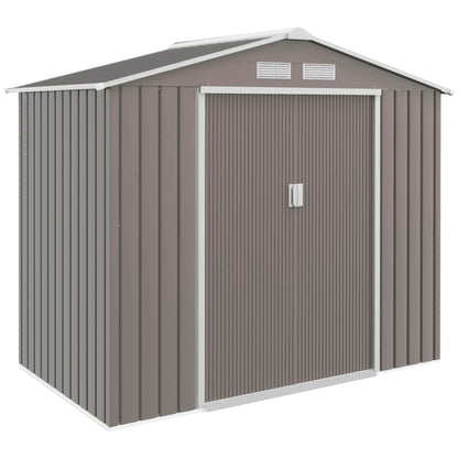 Garden Shed 2.42 m², Garden House with Gable Roof, Sliding Door, Foundation, 213 x 130 x 185 cm, Outdoor Storage Shed Made of Galvanized Steel, Weatherproof, for Garden, Grey