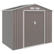 Garden Shed 2.42 m², Garden House with Gable Roof, Sliding Door, Foundation, 213 x 130 x 185 cm, Outdoor Storage Shed Made of Galvanized Steel, Weatherproof, for Garden, Grey