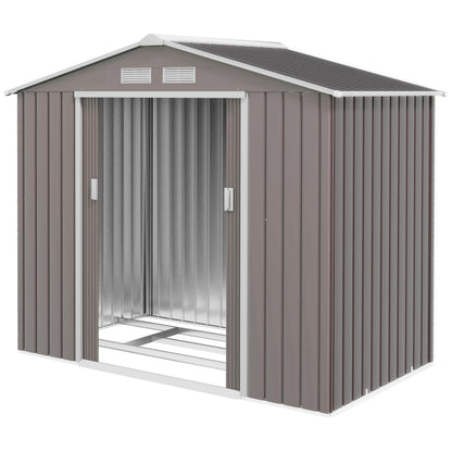 Garden Shed 2.42 m², Garden House with Gable Roof, Sliding Door, Foundation, 213 x 130 x 185 cm, Outdoor Storage Shed Made of Galvanized Steel, Weatherproof, for Garden, Grey