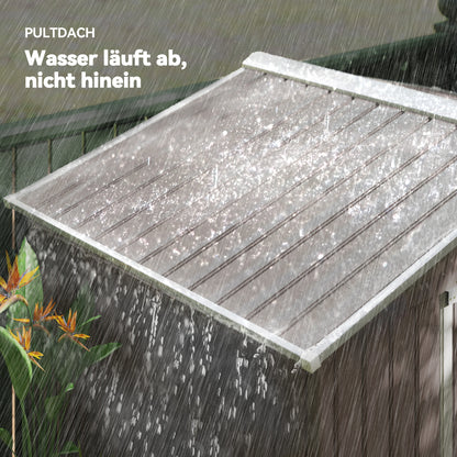 Garden Shed 2.42 m², Garden House with Gable Roof, Sliding Door, Foundation, 213 x 130 x 185 cm, Outdoor Storage Shed Made of Galvanized Steel, Weatherproof, for Garden, Grey