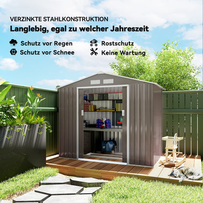 Garden Shed 2.42 m², Garden House with Gable Roof, Sliding Door, Foundation, 213 x 130 x 185 cm, Outdoor Storage Shed Made of Galvanized Steel, Weatherproof, for Garden, Grey