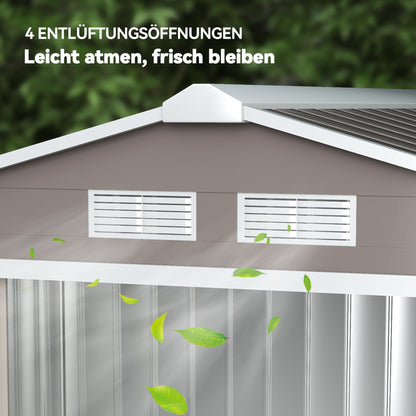 Garden Shed 2.42 m², Garden House with Gable Roof, Sliding Door, Foundation, 213 x 130 x 185 cm, Outdoor Storage Shed Made of Galvanized Steel, Weatherproof, for Garden, Grey