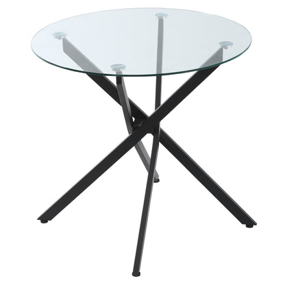 Dining Table, Round Kitchen Table for 4 People, Round Dining Table with Crossed Legs, Tempered Glass Tabletop, for Dining Room, Kitchen, Ø80 x 75 cm, Modern Design, Black+Transparent
