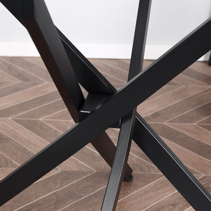 Dining Table, Round Kitchen Table for 4 People, Round Dining Table with Crossed Legs, Tempered Glass Tabletop, for Dining Room, Kitchen, Ø80 x 75 cm, Modern Design, Black+Transparent