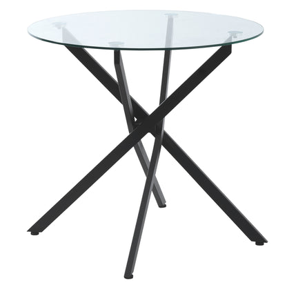 Dining Table, Round Kitchen Table for 4 People, Round Dining Table with Crossed Legs, Tempered Glass Tabletop, for Dining Room, Kitchen, Ø80 x 75 cm, Modern Design, Black+Transparent