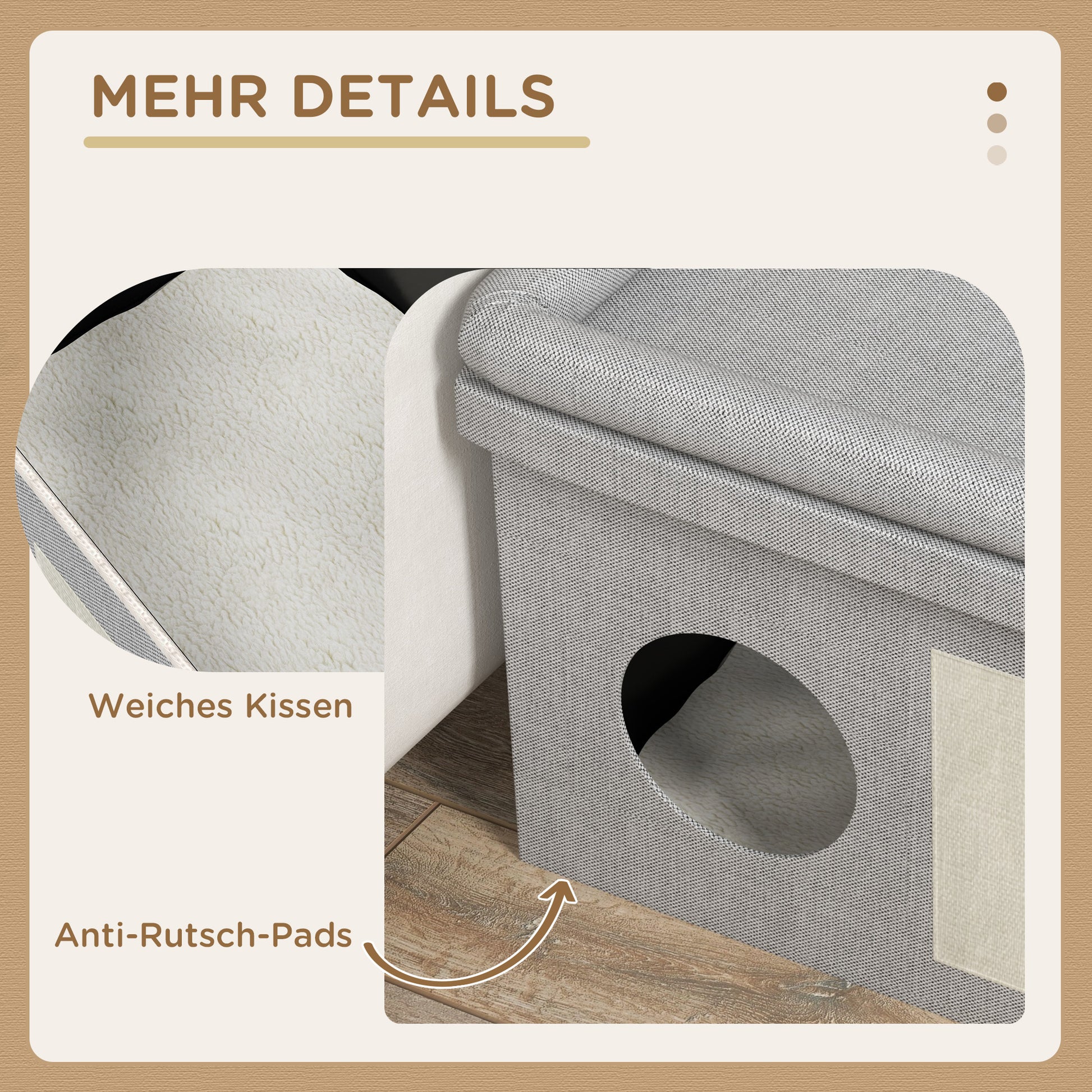 Cat Cave, Cat House, Cat Hut with 2 Stainless Steel Bowls, Cat Bed with Cushion, Scratching Pad, Dog House for Cats and Dogs up to 8 kg, Polyester, 78 x 48 x 49.5 cm, Gray