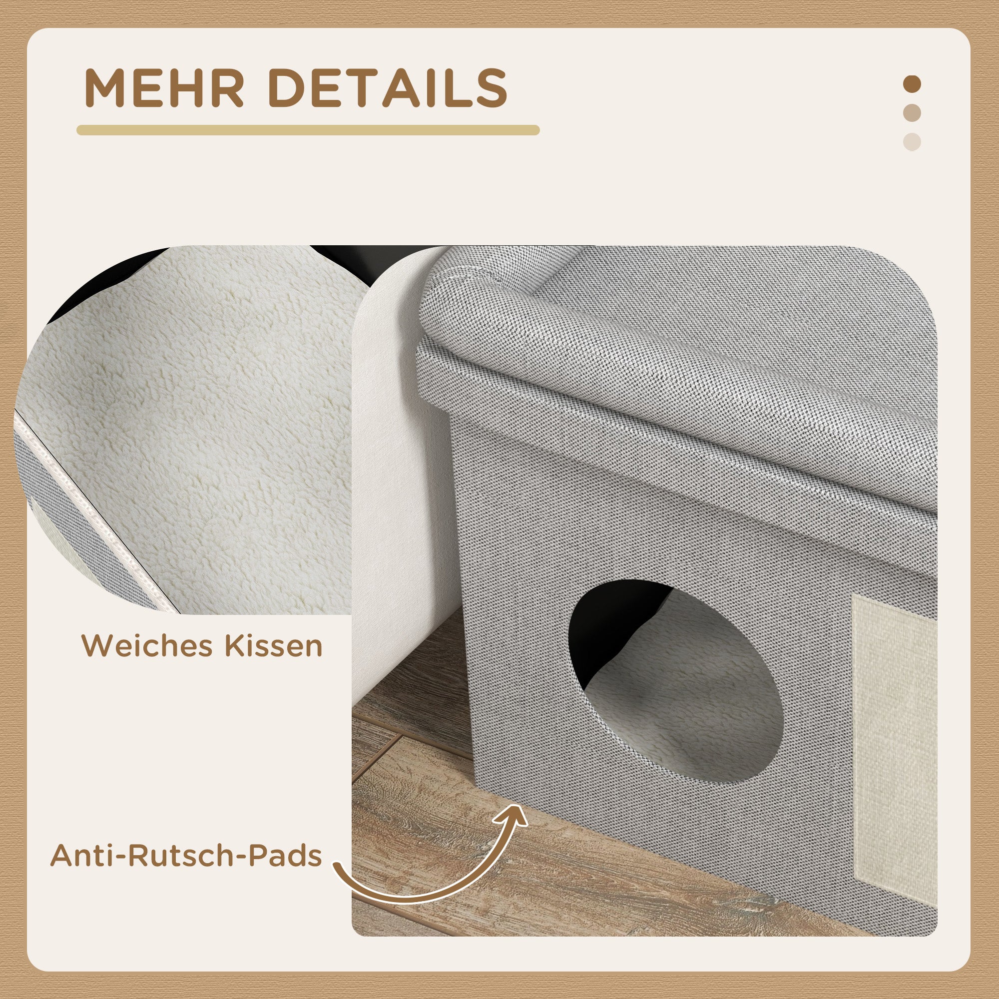 Cat Cave, Cat House, Cat Hut with 2 Stainless Steel Bowls, Cat Bed with Cushion, Scratching Pad, Dog House for Cats and Dogs up to 8 kg, Polyester, 78 x 48 x 49.5 cm, Gray