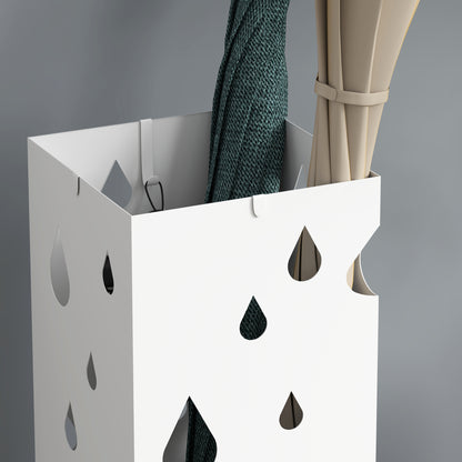 Umbrella Stand with 4 Hooks, Water Collection Tray Umbrella Holder for Hallway, Umbrellas & Walking Sticks Steel 15.5 x 15.5 x 40 cm White