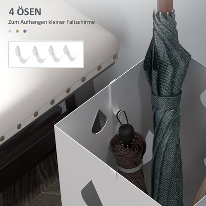 Umbrella Stand with 4 Hooks, Water Collection Tray Umbrella Holder for Hallway, Umbrellas & Walking Sticks Steel 15.5 x 15.5 x 40 cm White