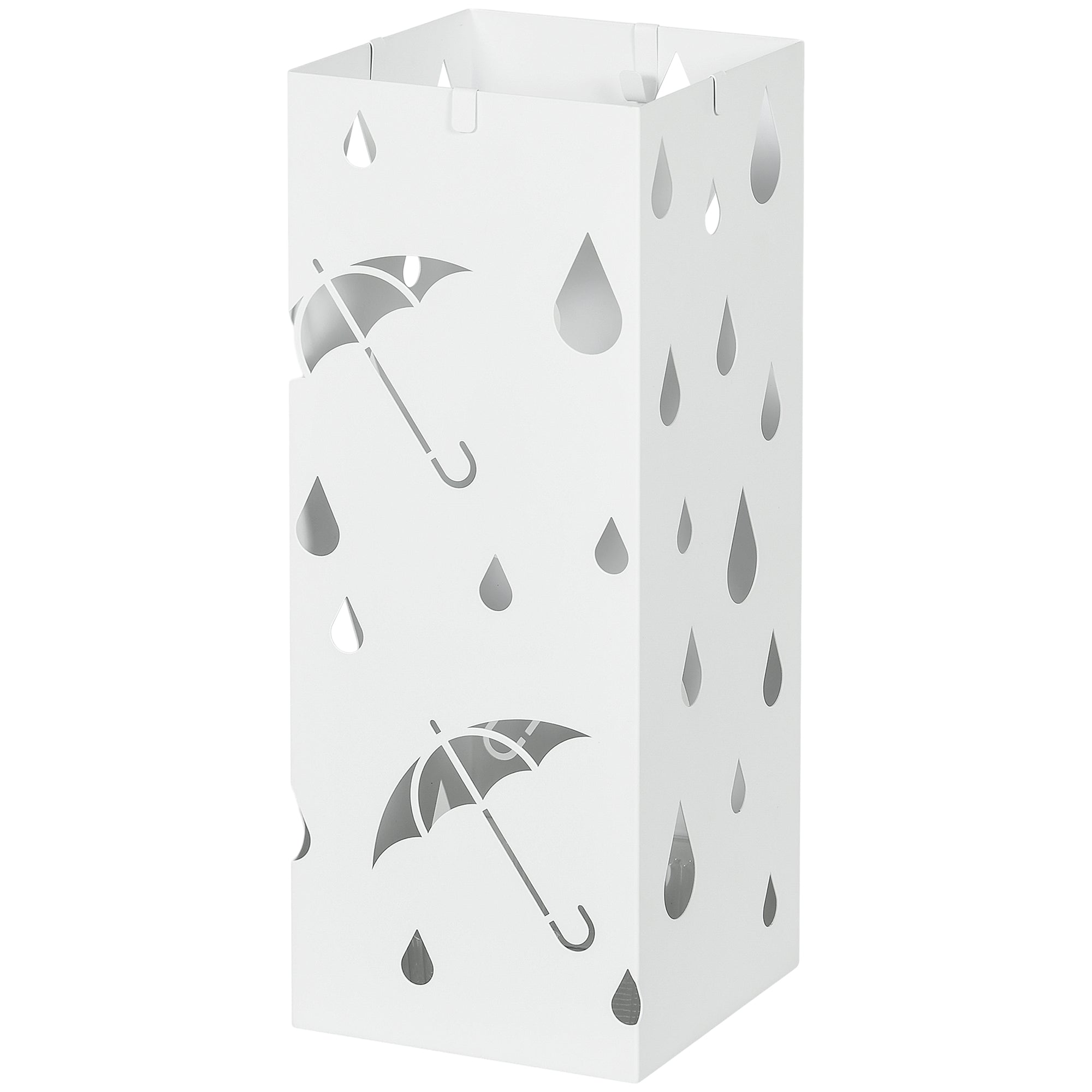 Umbrella Stand with 4 Hooks, Water Collection Tray Umbrella Holder for Hallway, Umbrellas & Walking Sticks Steel 15.5 x 15.5 x 40 cm White
