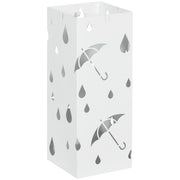 Umbrella Stand with 4 Hooks, Water Collection Tray Umbrella Holder for Hallway, Umbrellas & Walking Sticks Steel 15.5 x 15.5 x 40 cm White