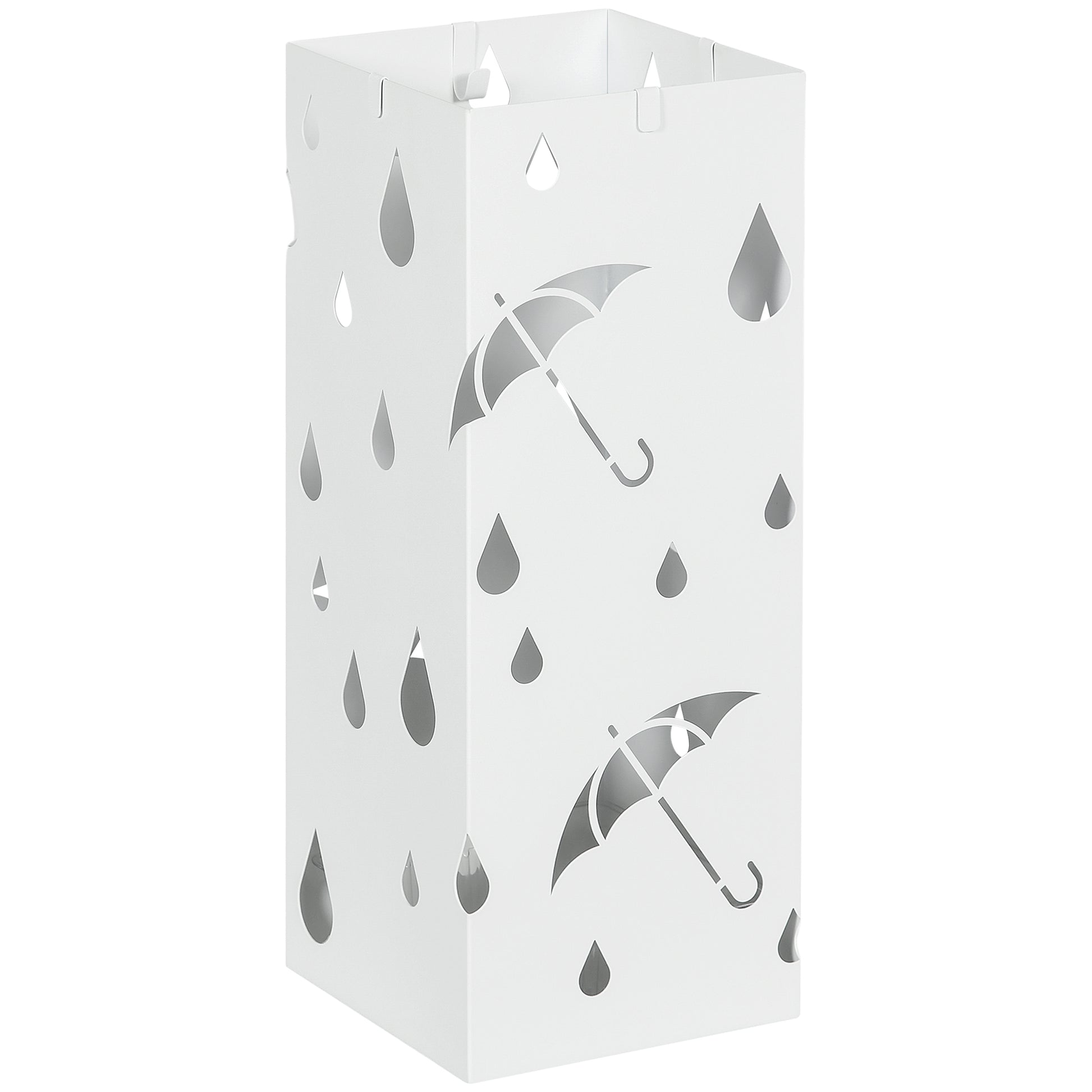 Umbrella Stand with 4 Hooks, Water Collection Tray Umbrella Holder for Hallway, Umbrellas & Walking Sticks Steel 15.5 x 15.5 x 40 cm White