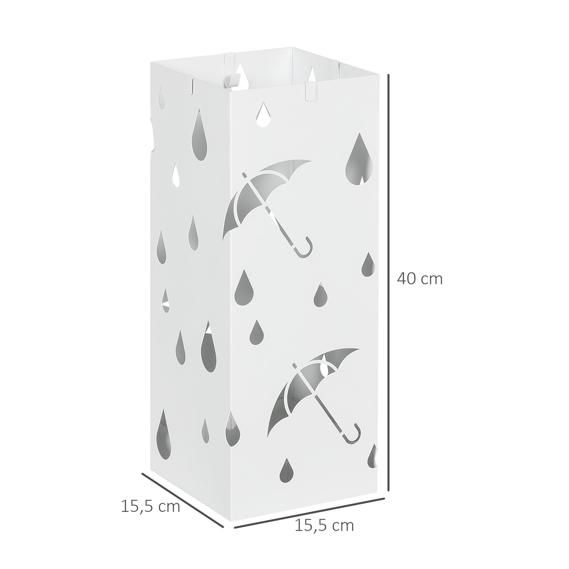 Umbrella Stand with 4 Hooks, Water Collection Tray Umbrella Holder for Hallway, Umbrellas & Walking Sticks Steel 15.5 x 15.5 x 40 cm White