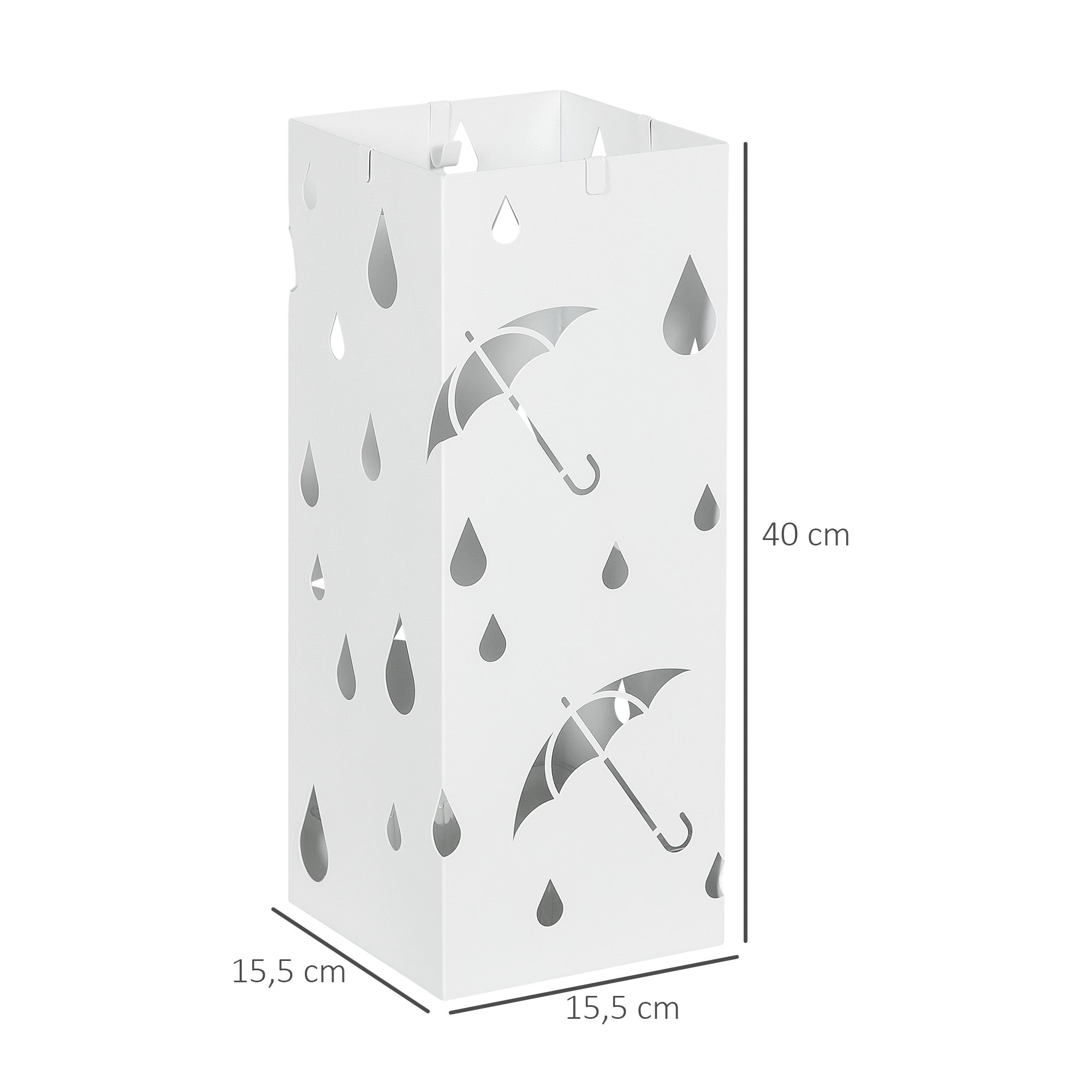 Umbrella Stand with 4 Hooks, Water Collection Tray Umbrella Holder for Hallway, Umbrellas & Walking Sticks Steel 15.5 x 15.5 x 40 cm White